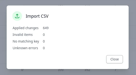Localazy CSV Import/Export - Import Result