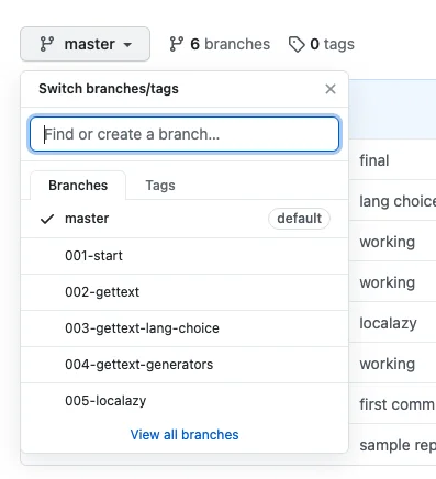 Project branches overview