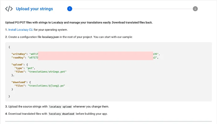 Localazy Upload strings screen
