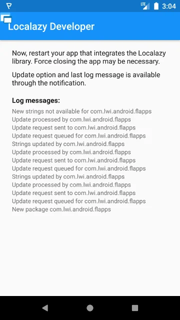 Log messages from Localazy Developer app