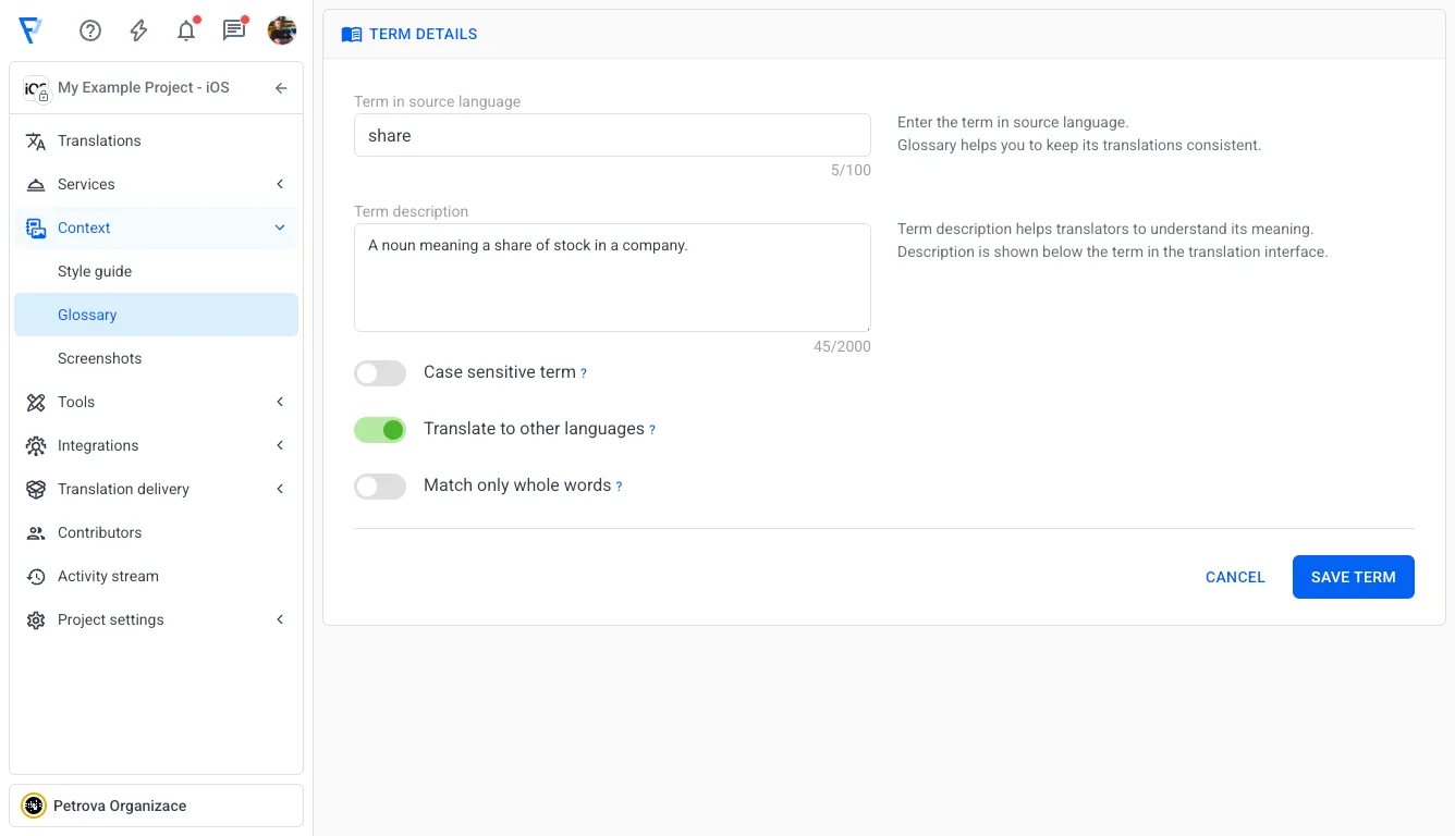 Localazy Tutorial - Glossary setup