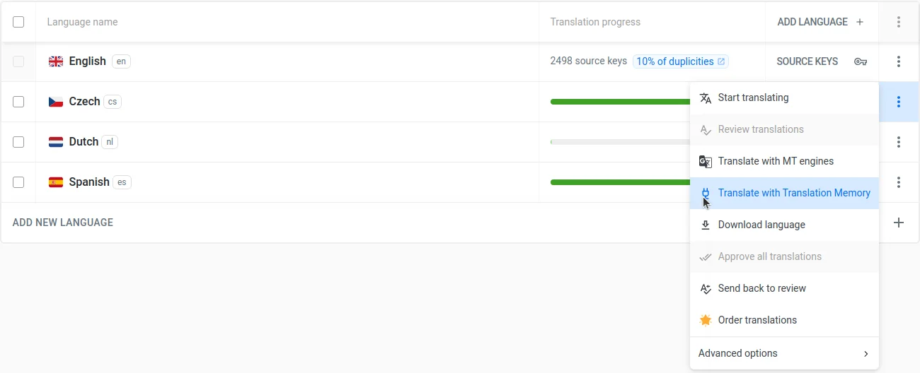 Localazy Batch Translate with Translation Memory