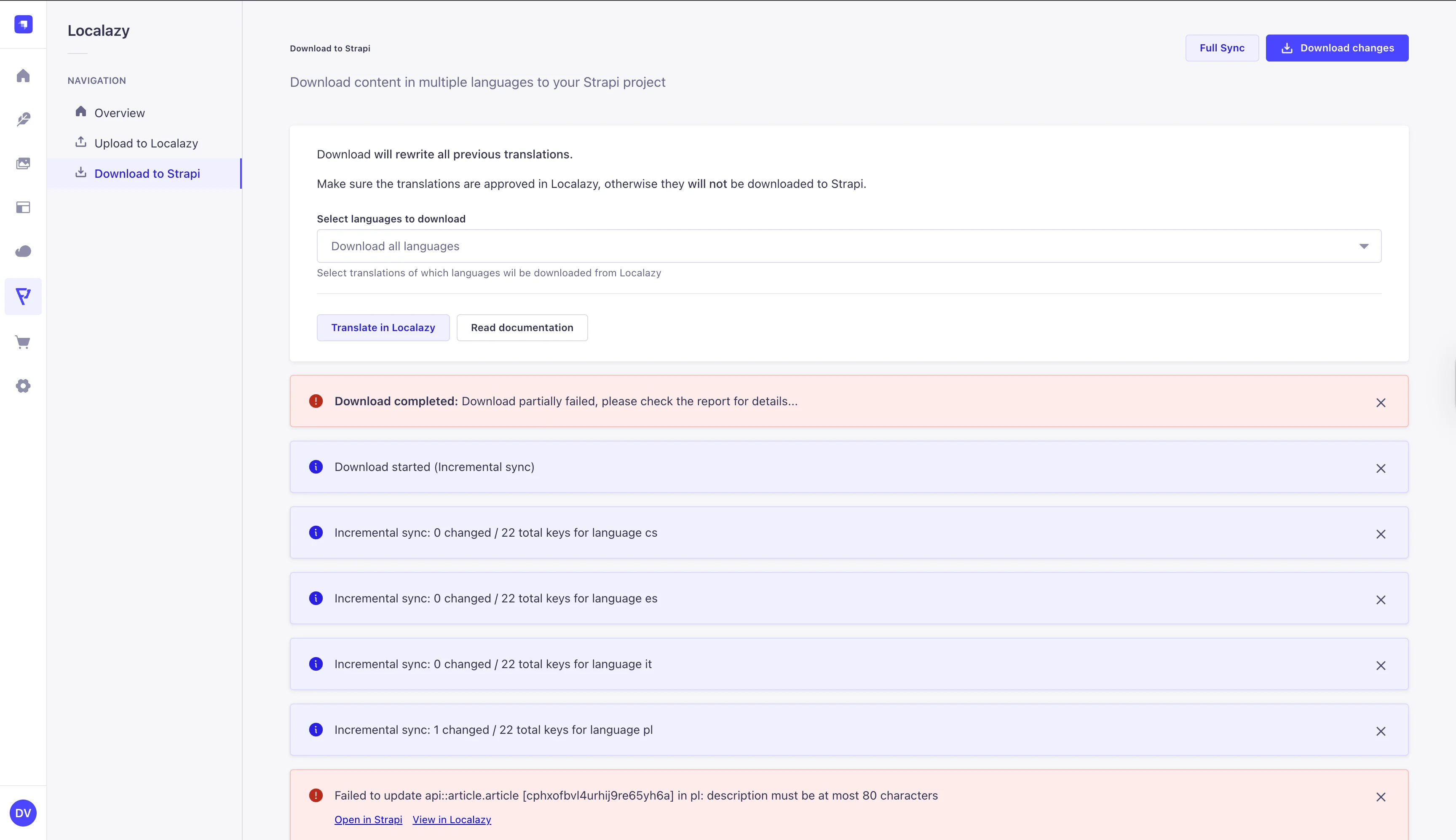 Strapi Localization Plugin - Download to Strapi