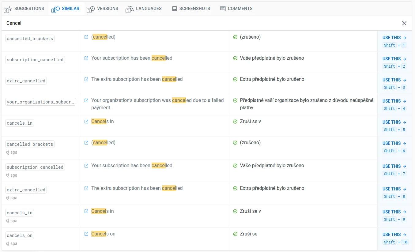 Translation Memory Similar Lookup