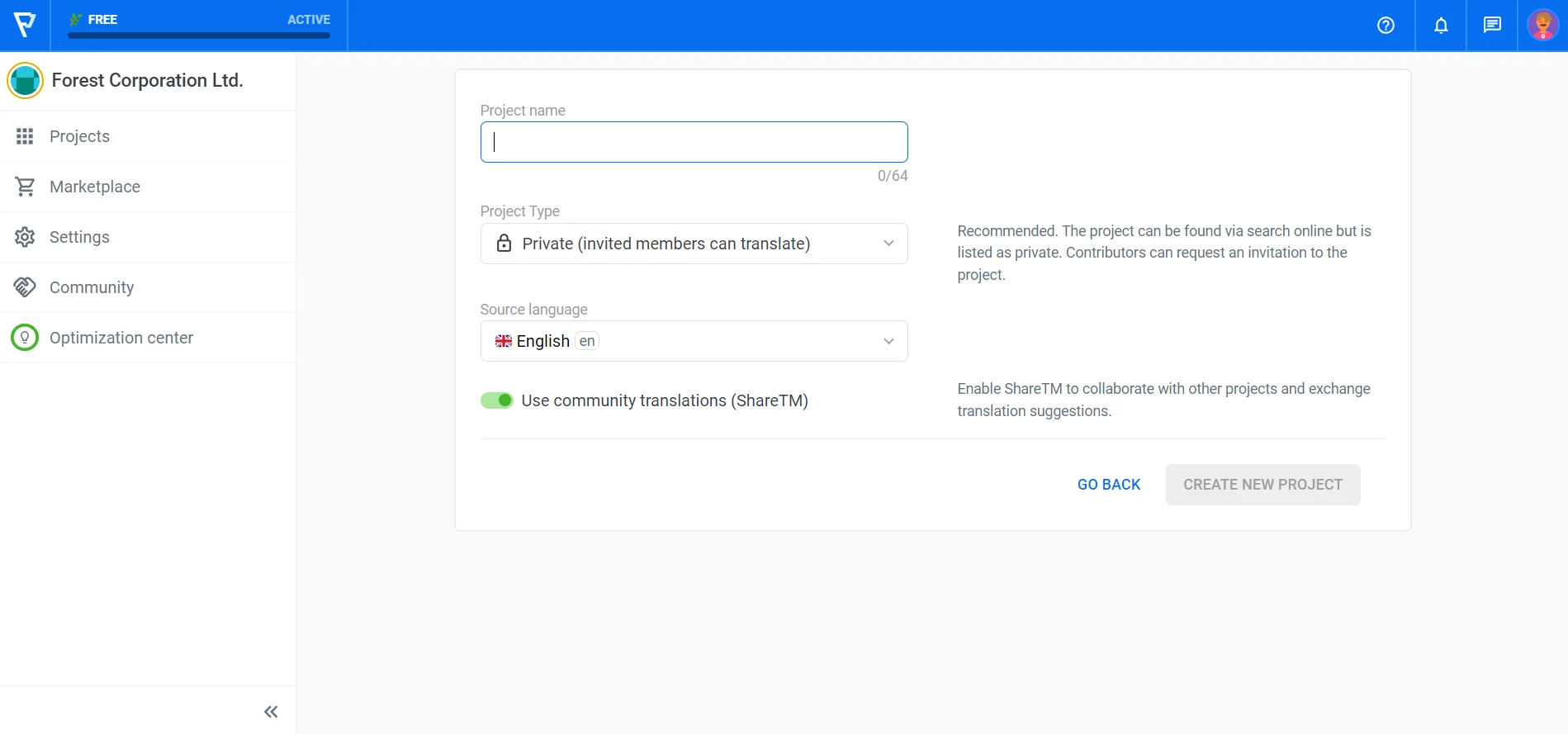 Localazy - Create a new project
