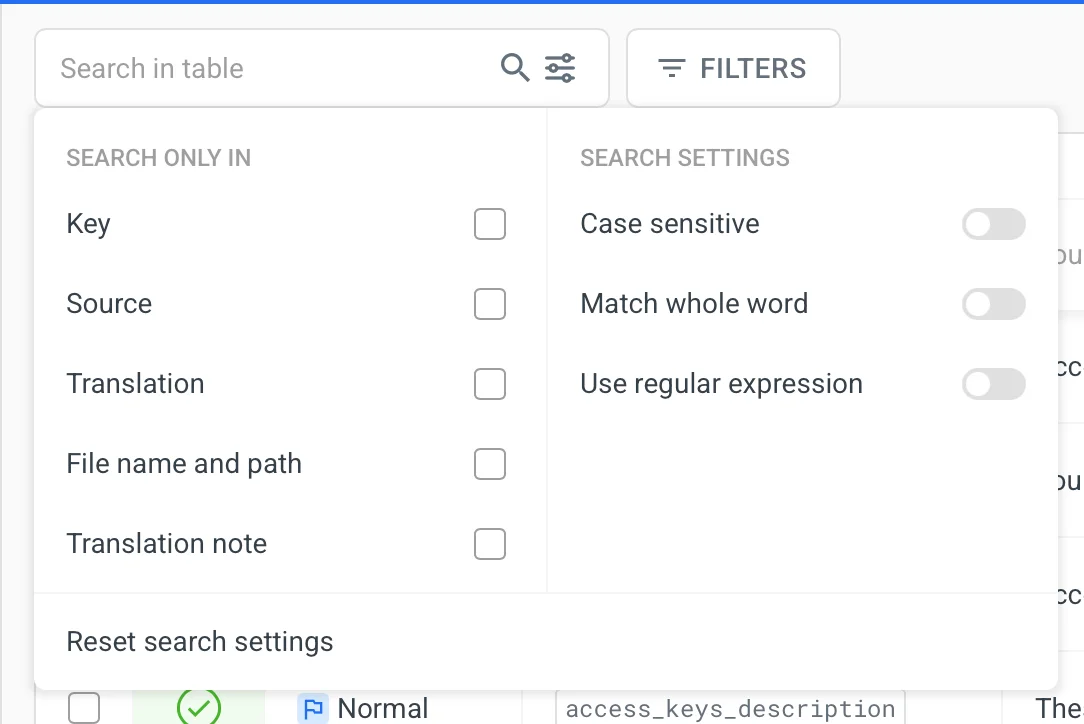 Search settings