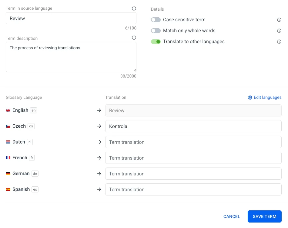 Localazy Glossary - New Term