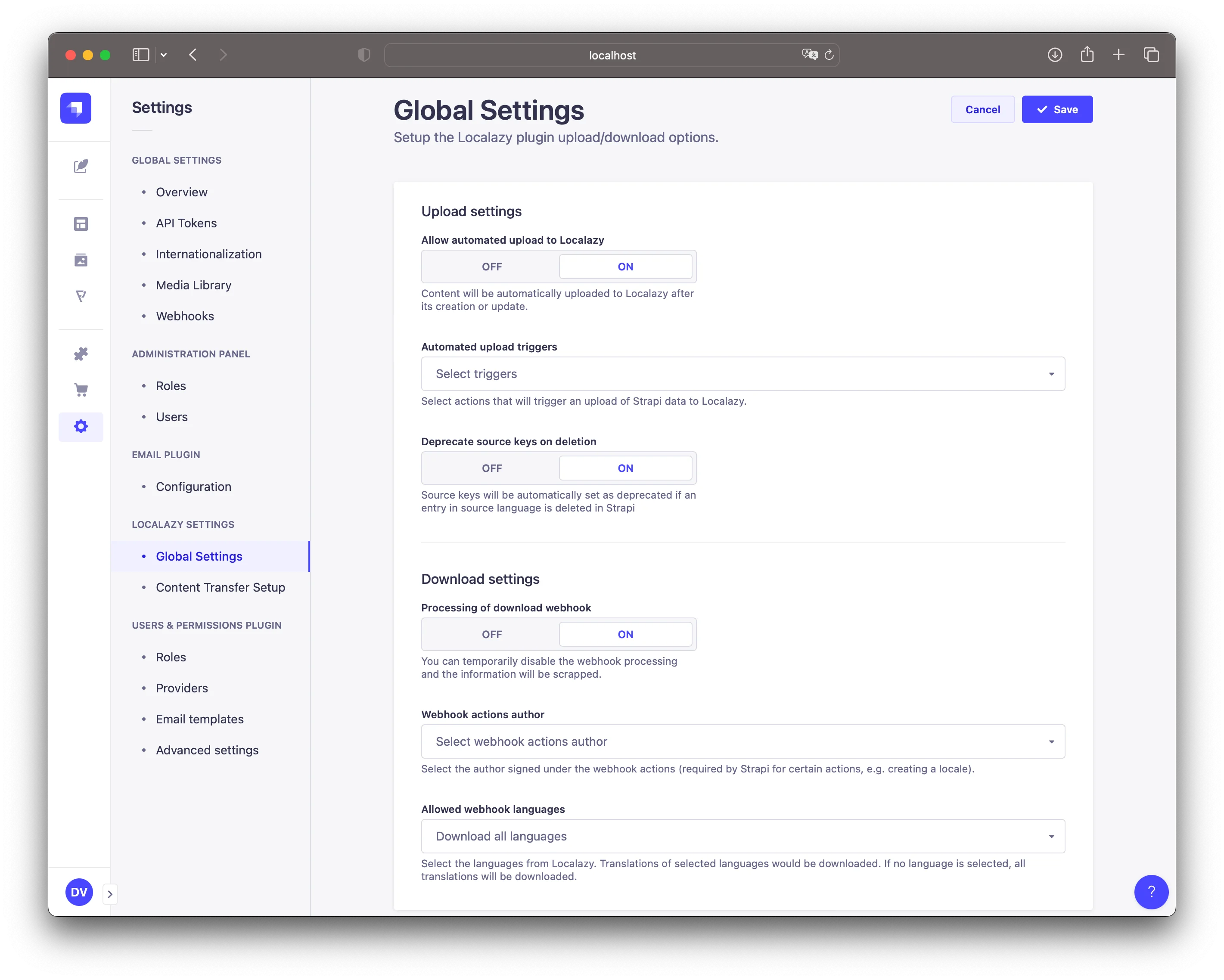 Strapi Localization Plugin - Global Settings