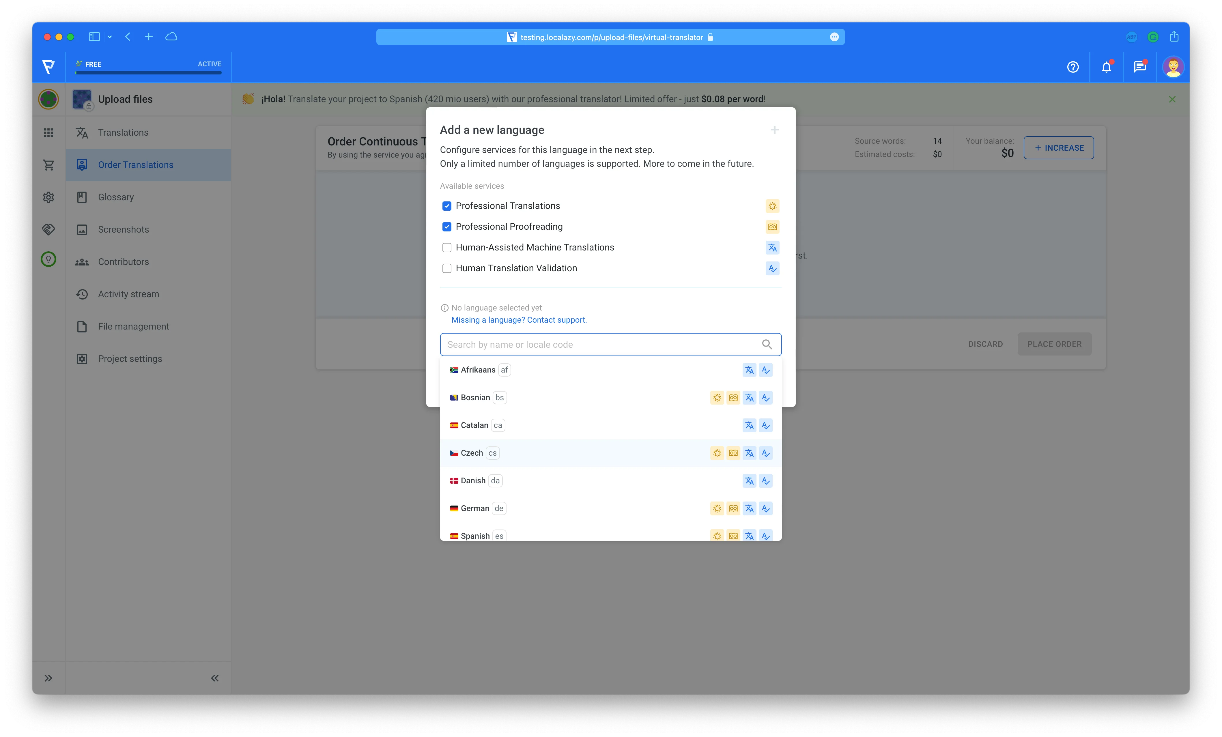 Localazy Order Translations - Add Languages