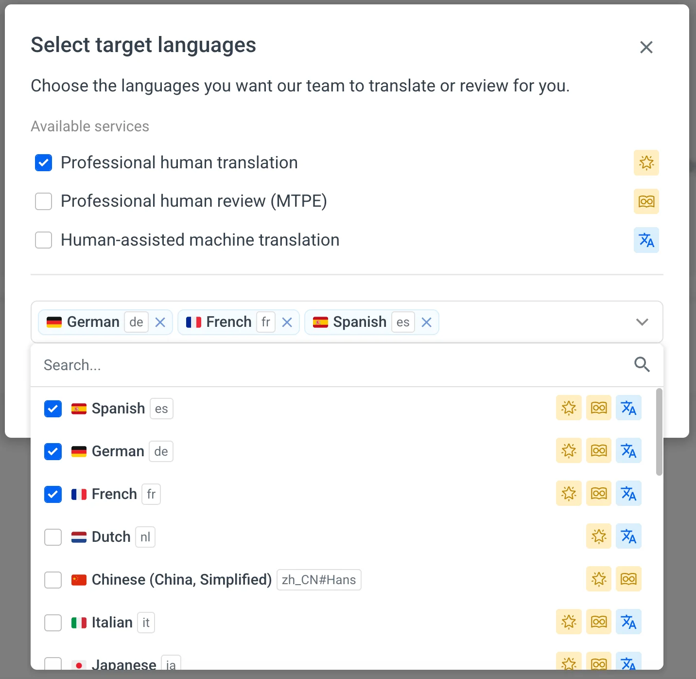 Localazy human translation services - add languages