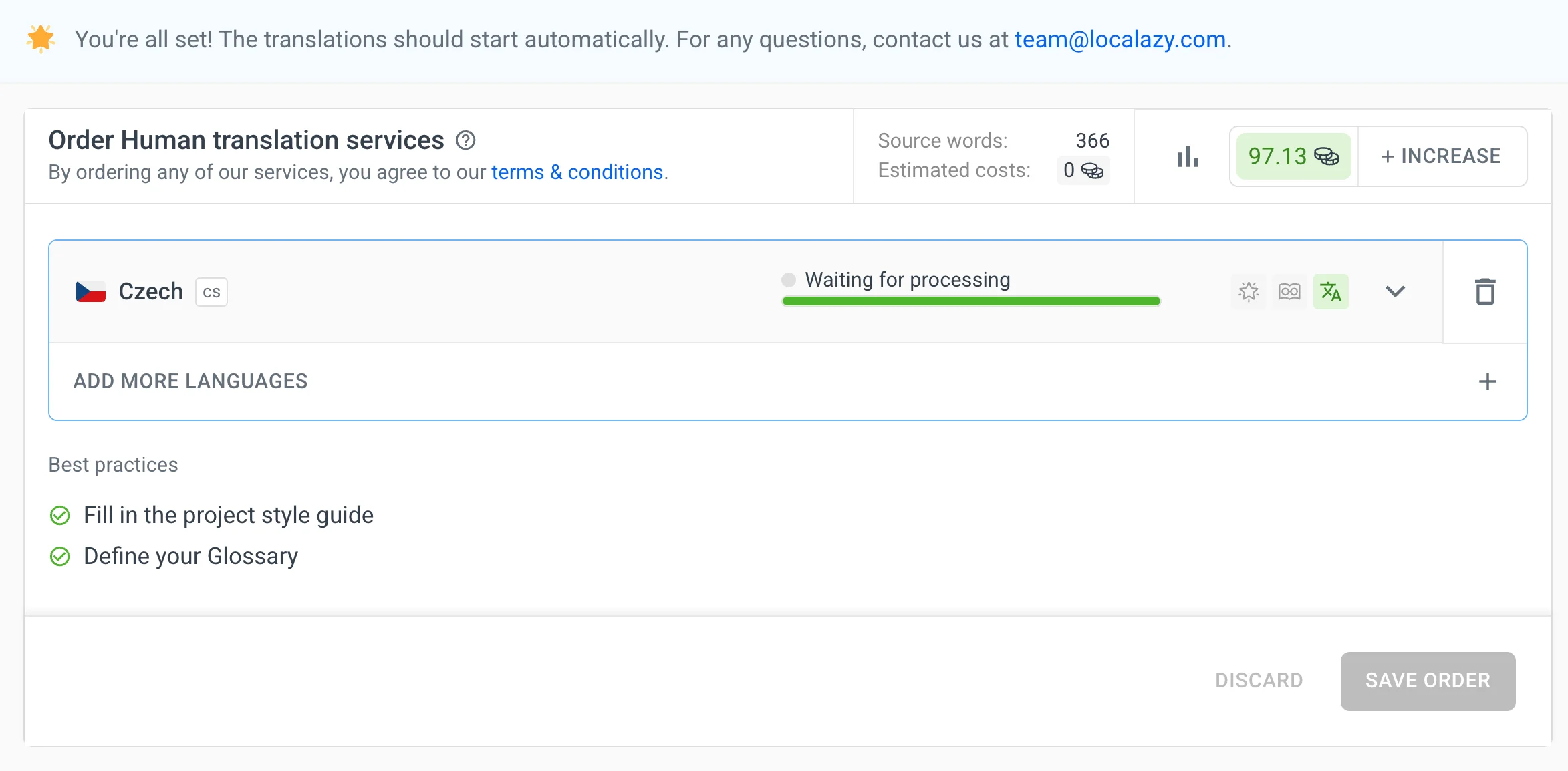 Localazy Human translation services - setup complete