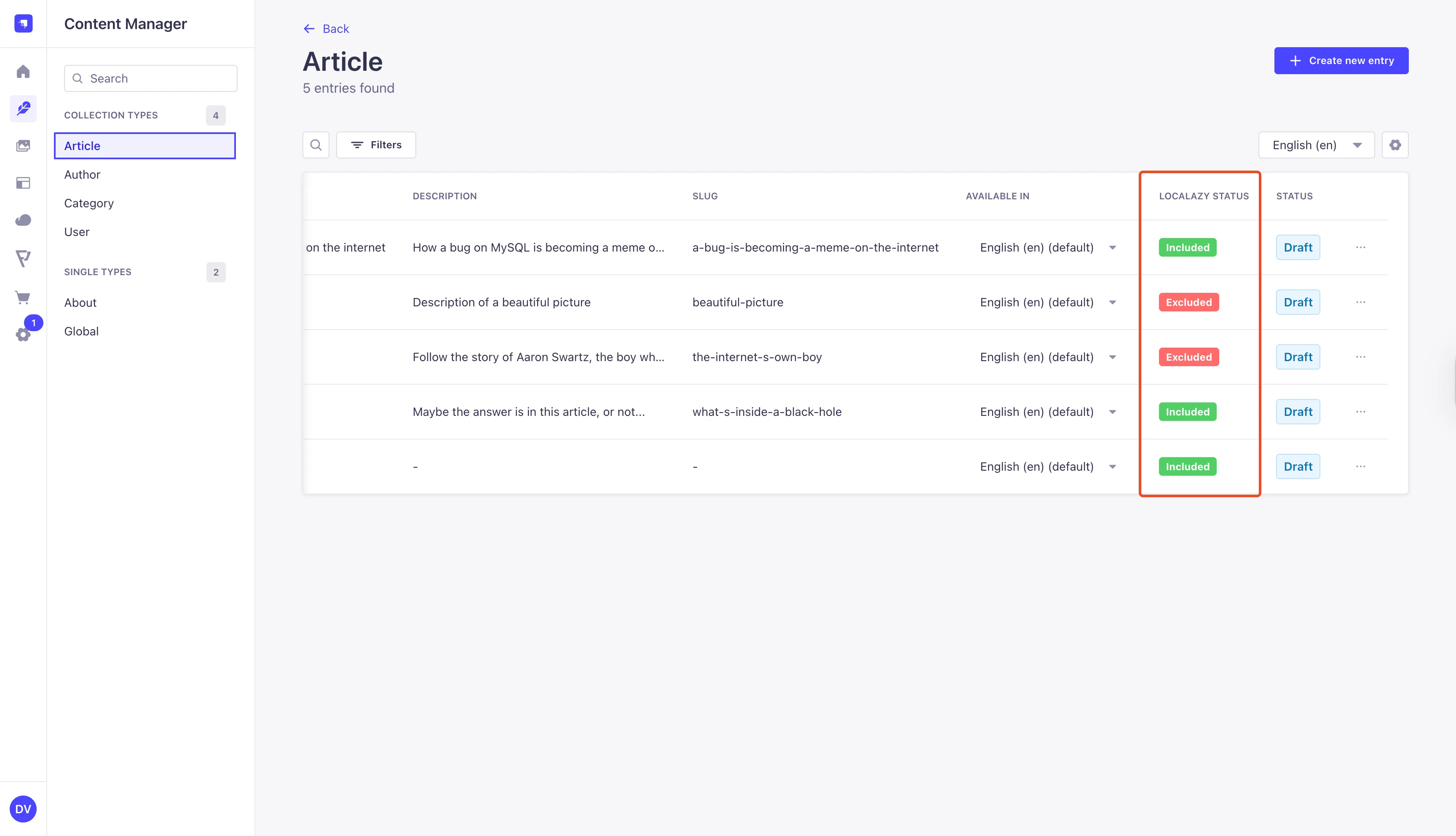 Localazy Status Column