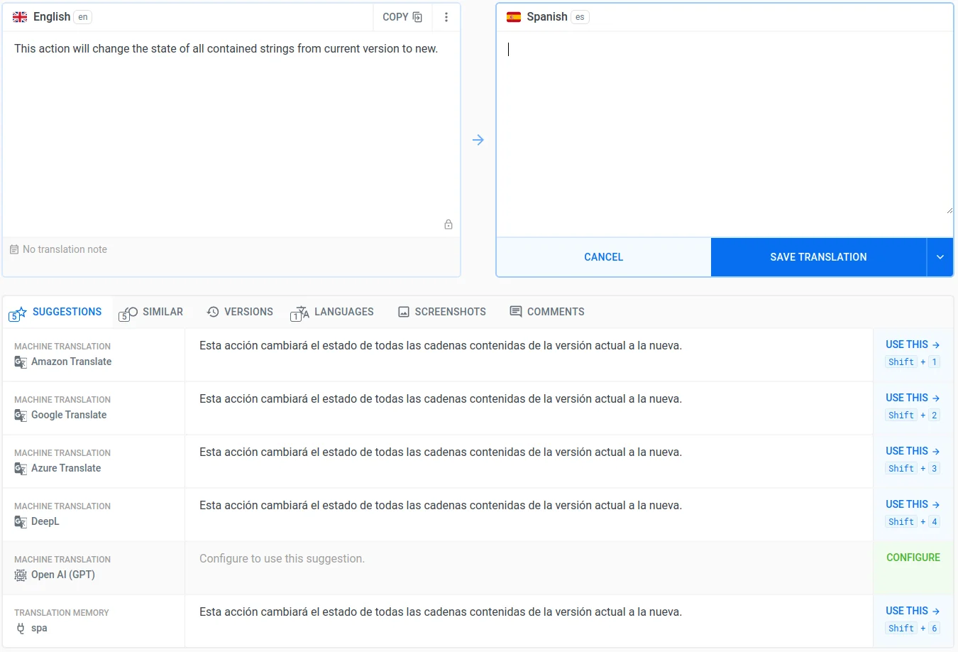 Translation Memory Suggestion