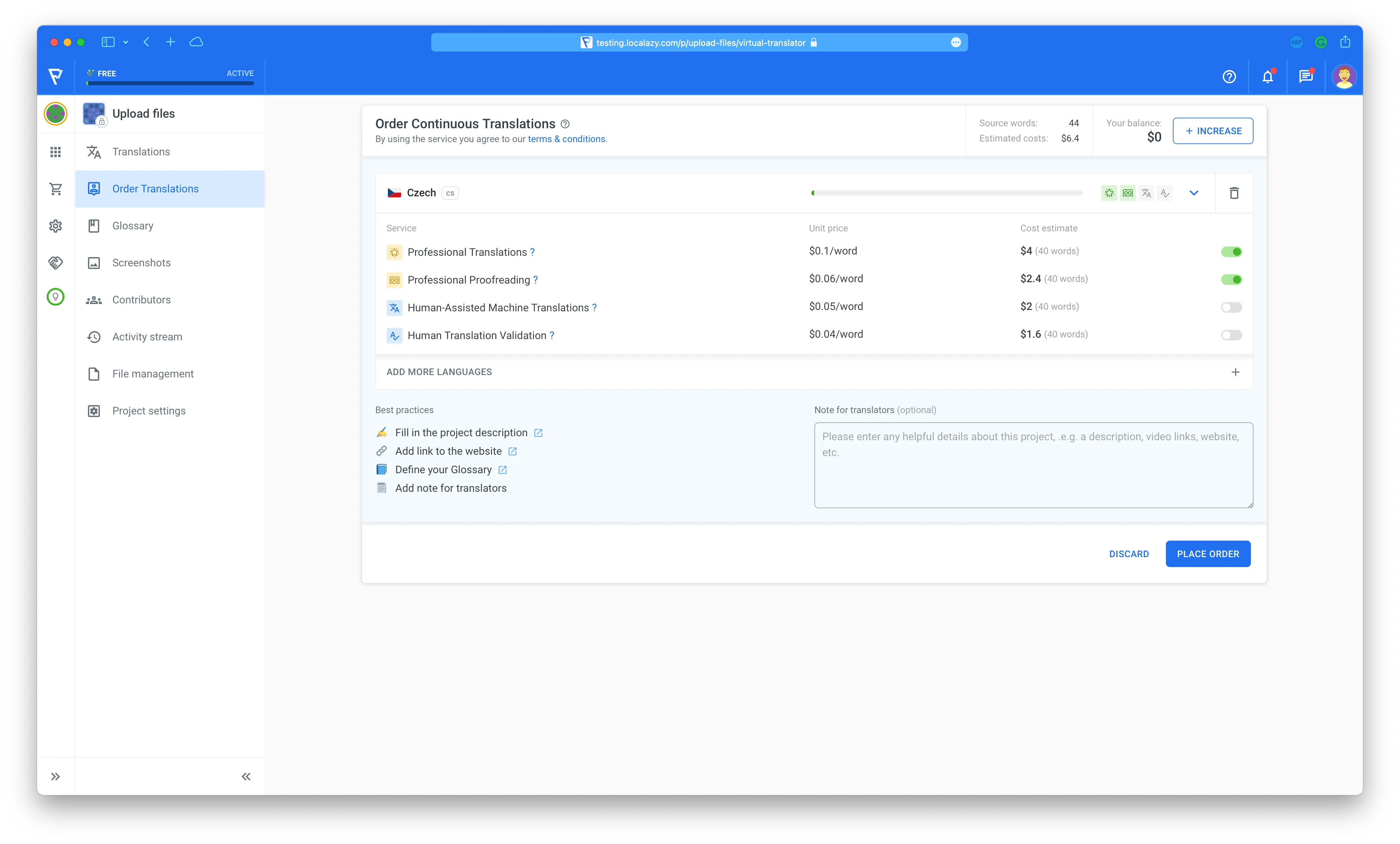 Localazy Order Translations - Service Configuration