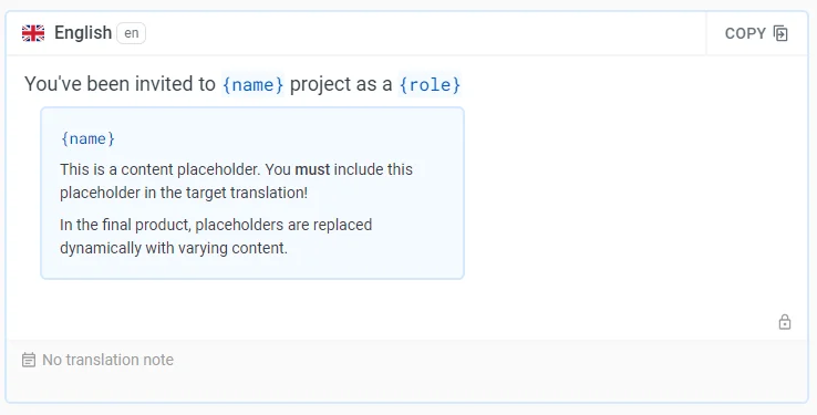 Localazy Translation screen - placeholders