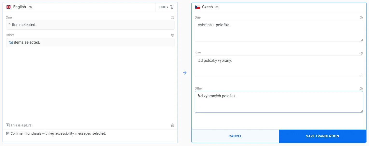 Localazy translation screen - plurals