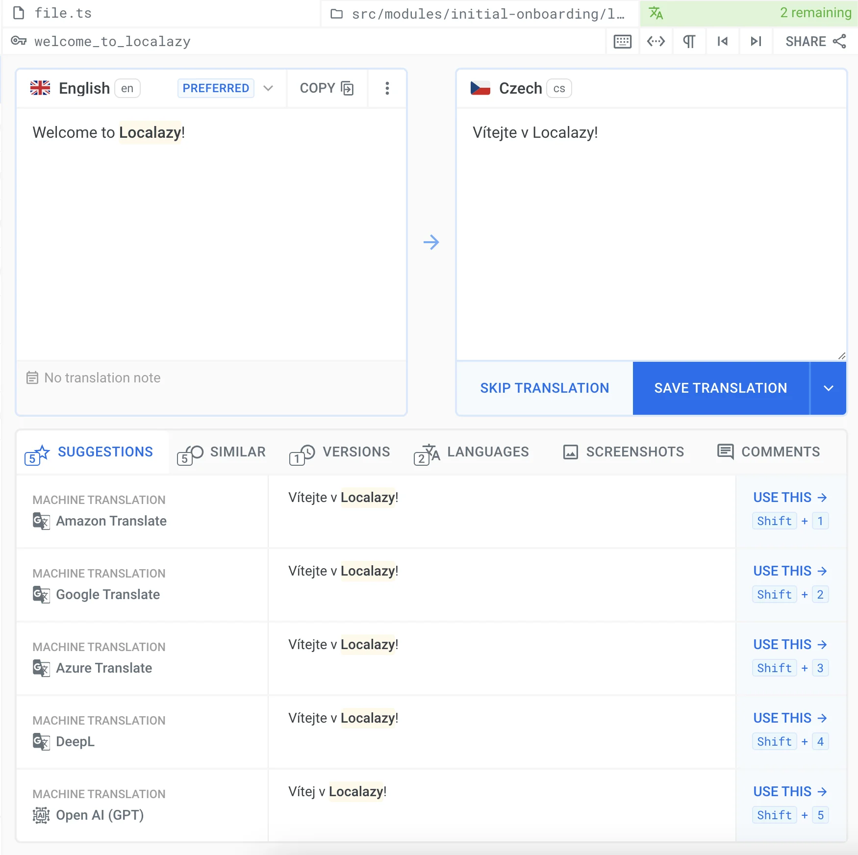 Localazy Translation Interface