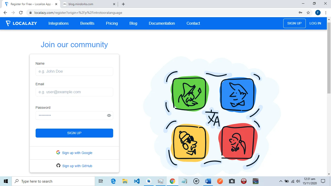 Localazy app creation page