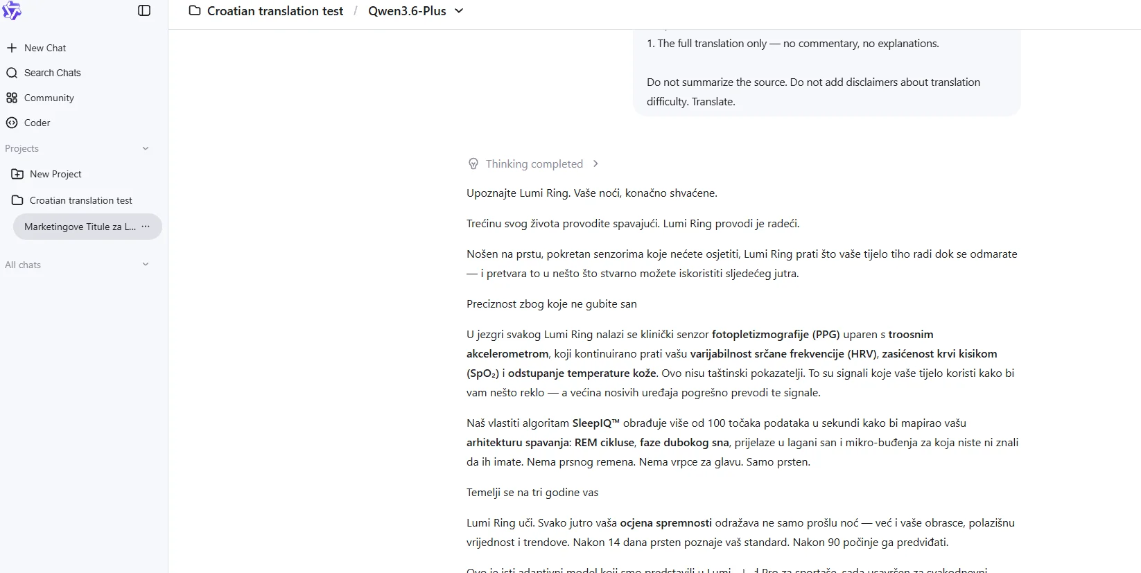 English to Croatian translation in Qwen 3.6-Plus.