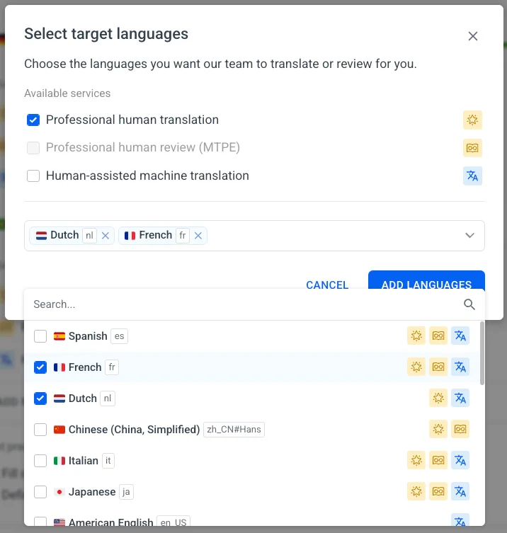 Localazy Translation Services Guide: Selecting Languages