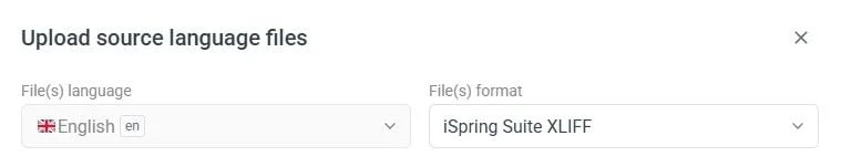 Upload screen in Localazy for the iSpring Suite XLIFF file format.