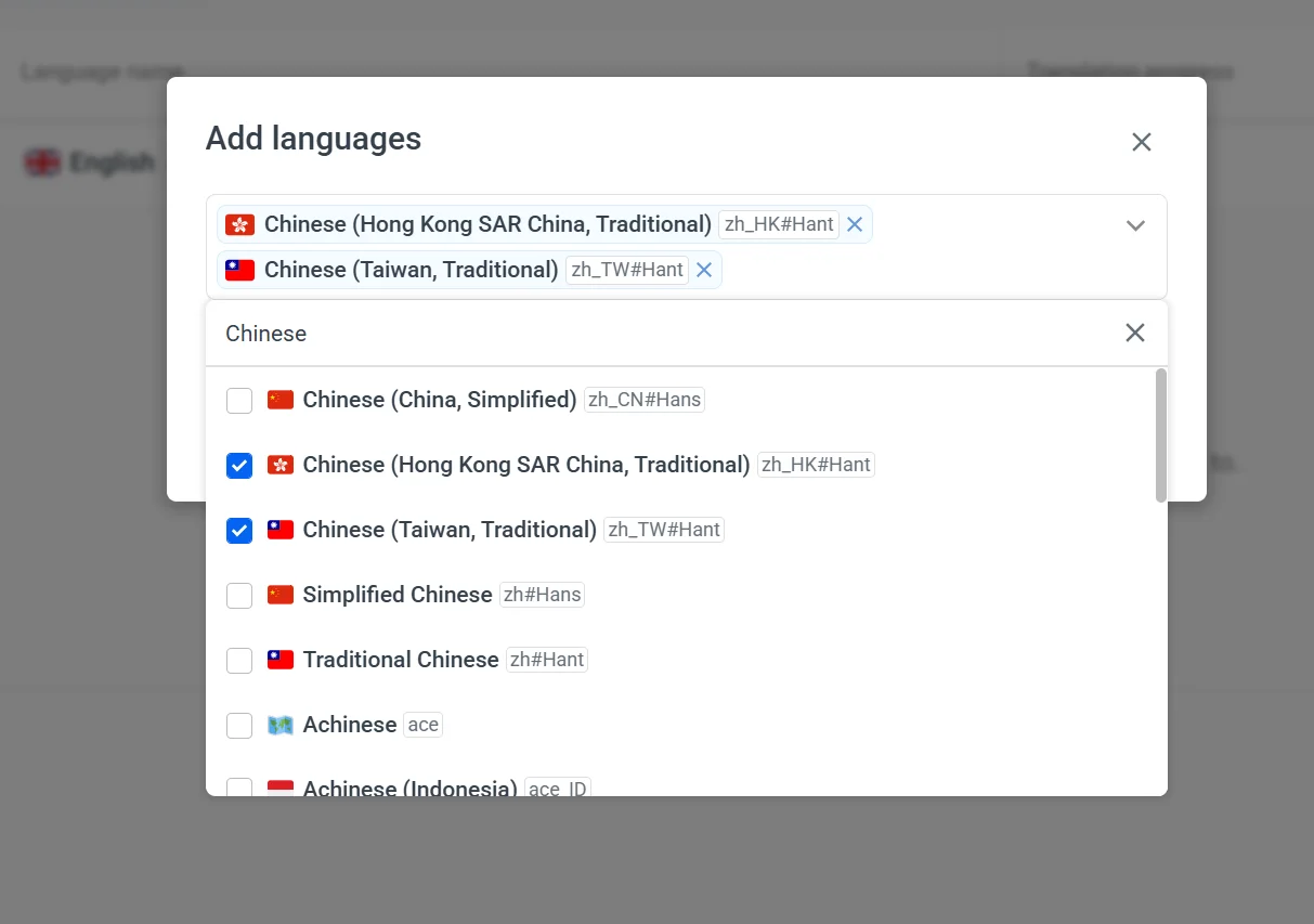 Adding different Chinese locales to a Localazy project.