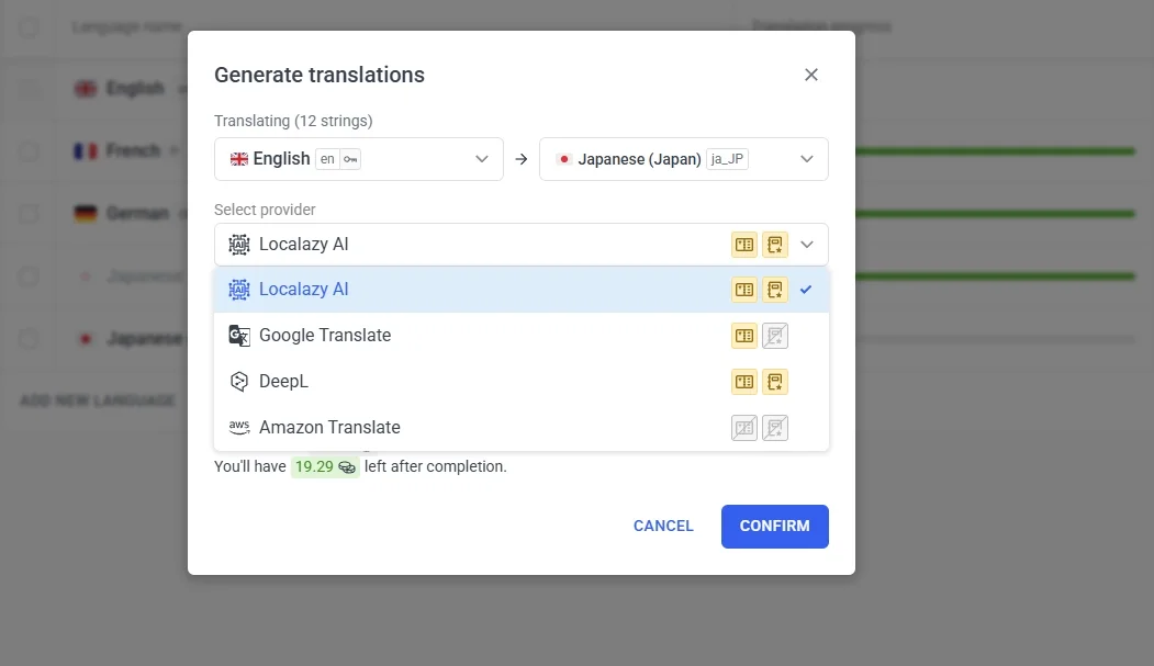 Adding a new language to the next-js project using Localazy AI.