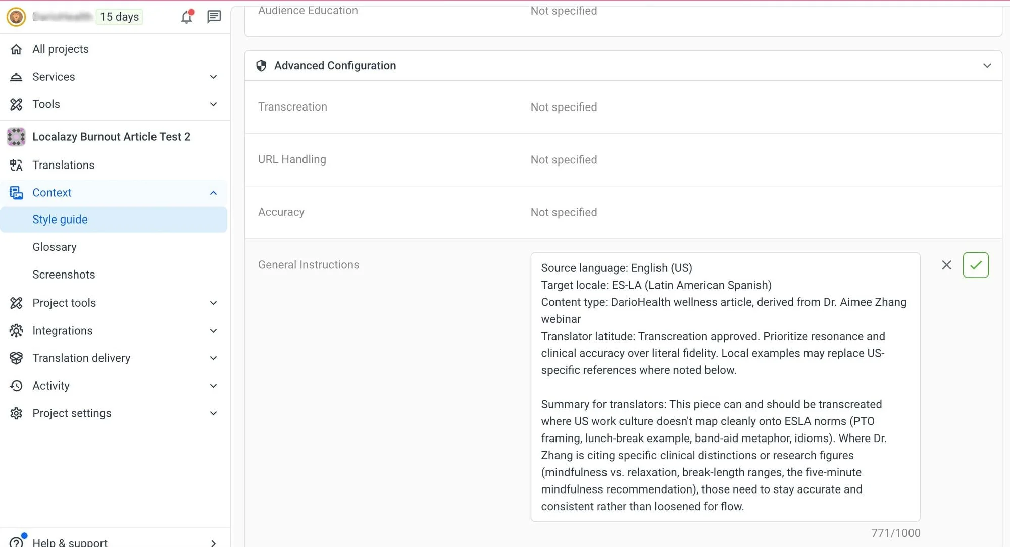 The instructions added on Localazy's Style Guide.