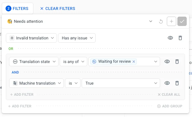 New Localazy translation filters.
