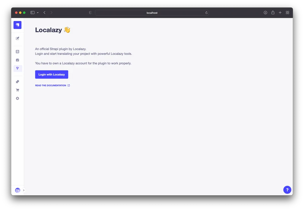 Strapi Localization plugin by Localazy - Welcome screen not logged in