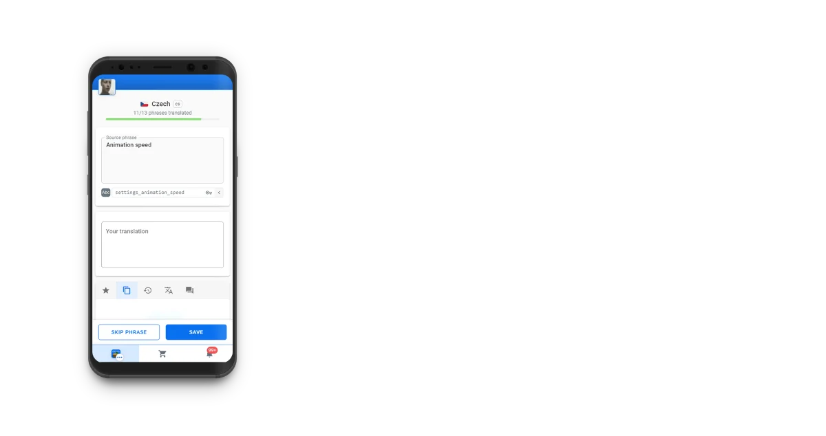Localazy mobile translation screen mockup