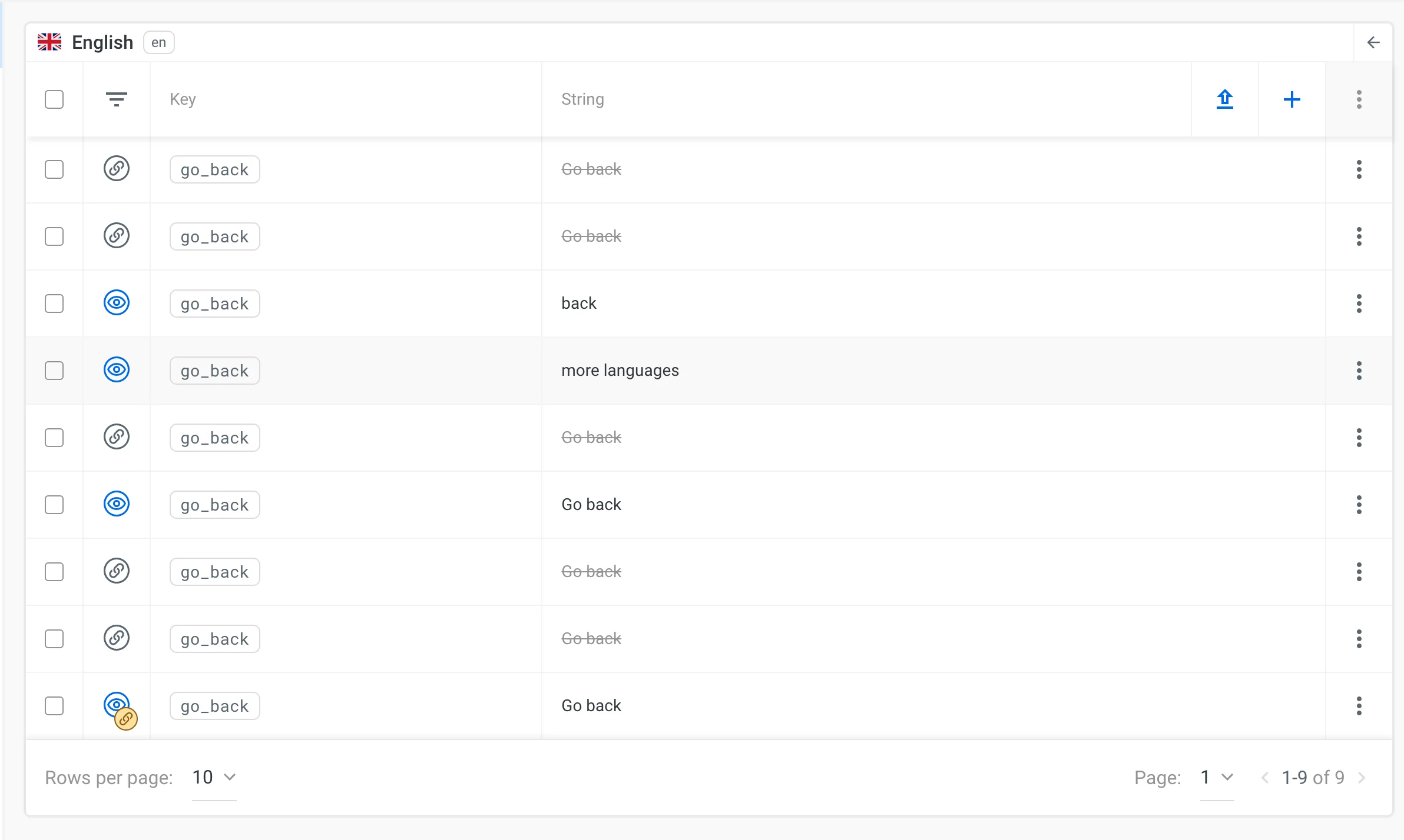 Localazy Duplicity Linking - Source Language Table Showing Duplicate Keys