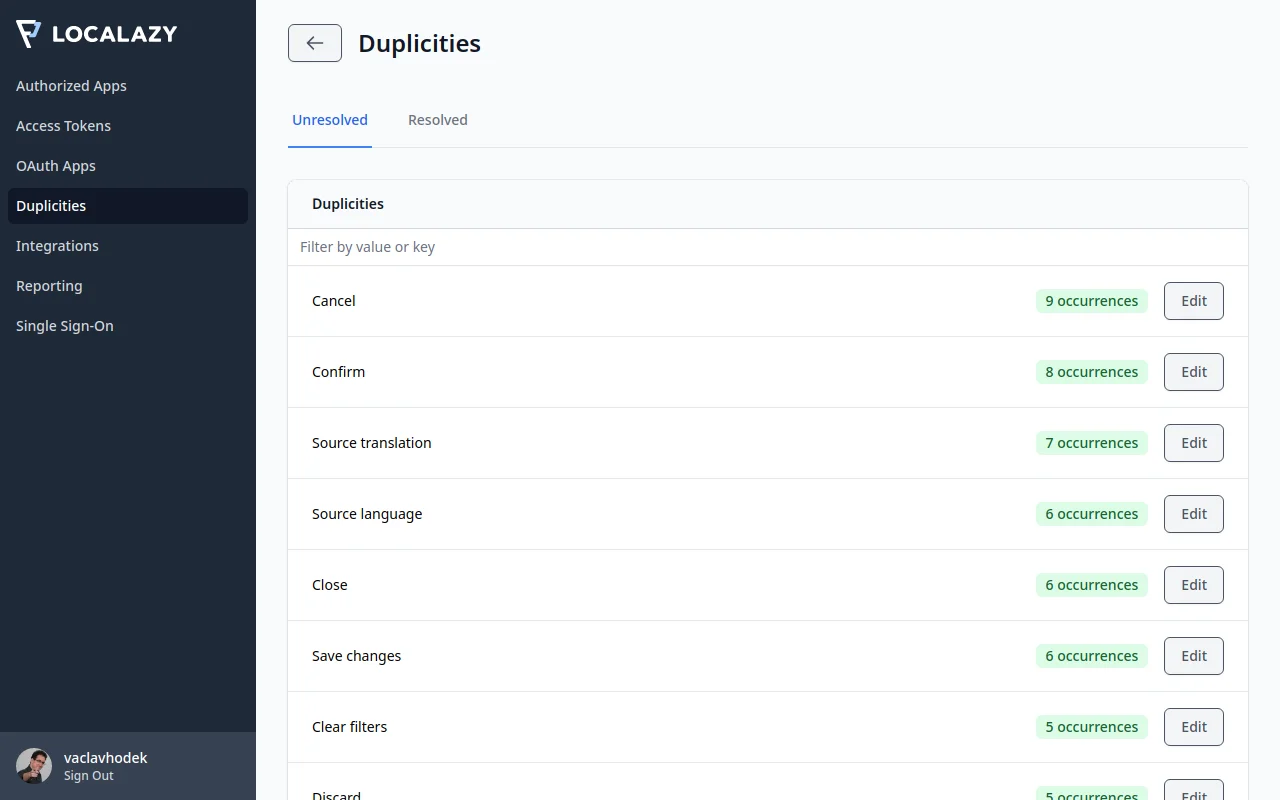 Localazy Duplicity Linking - List of Duplicities