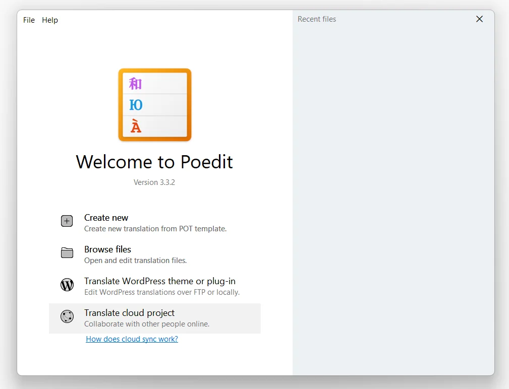 Poedit - Welcome screen