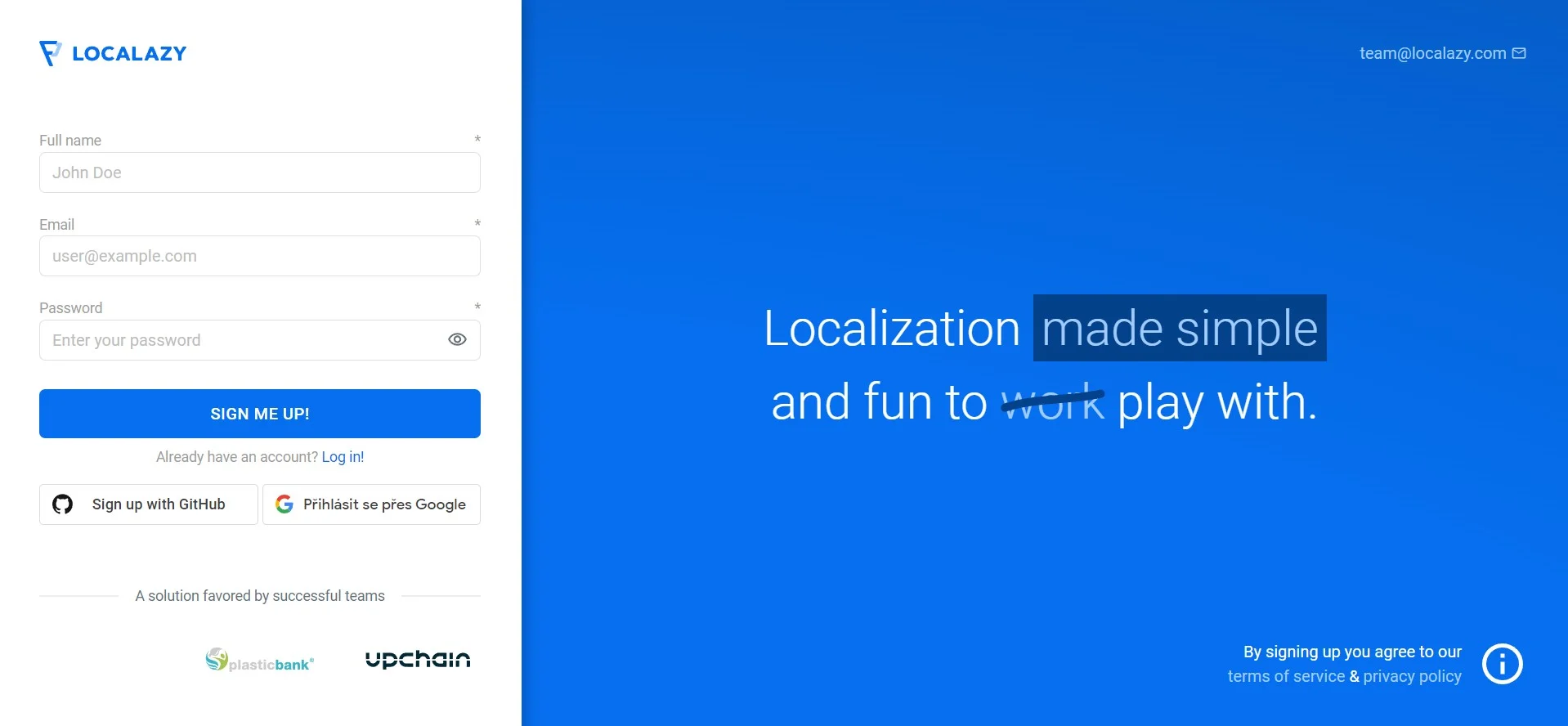 Localazy Sign Up Screen