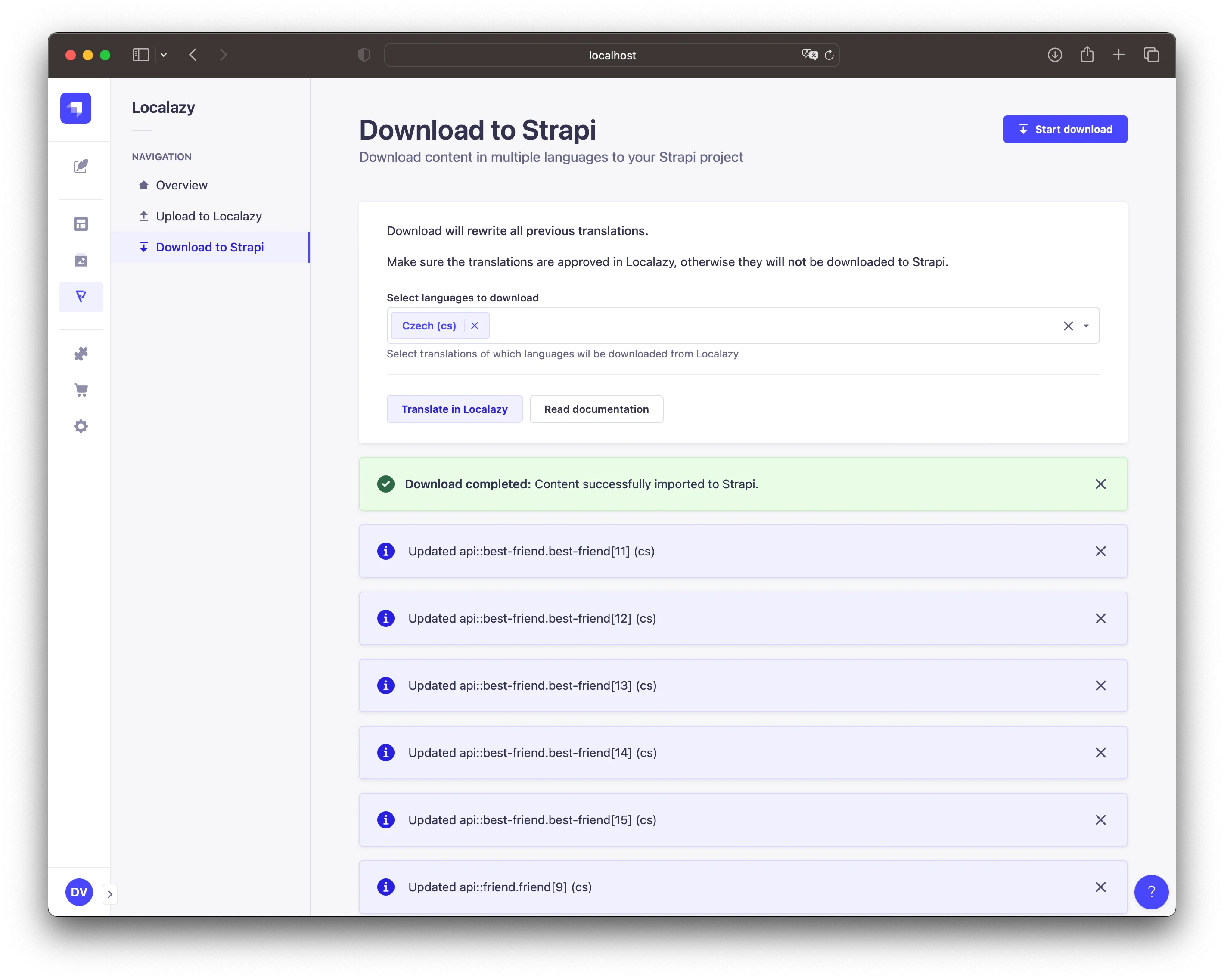 Strapi Localization Plugin - Download to Strapi