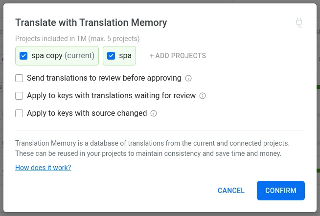 Batch Translate with Translation Memory Modal