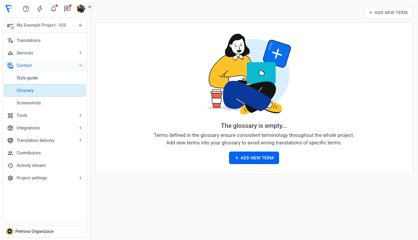 Localazy Tutorial - Glossary is empty