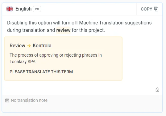 Localazy translation screen - glossary