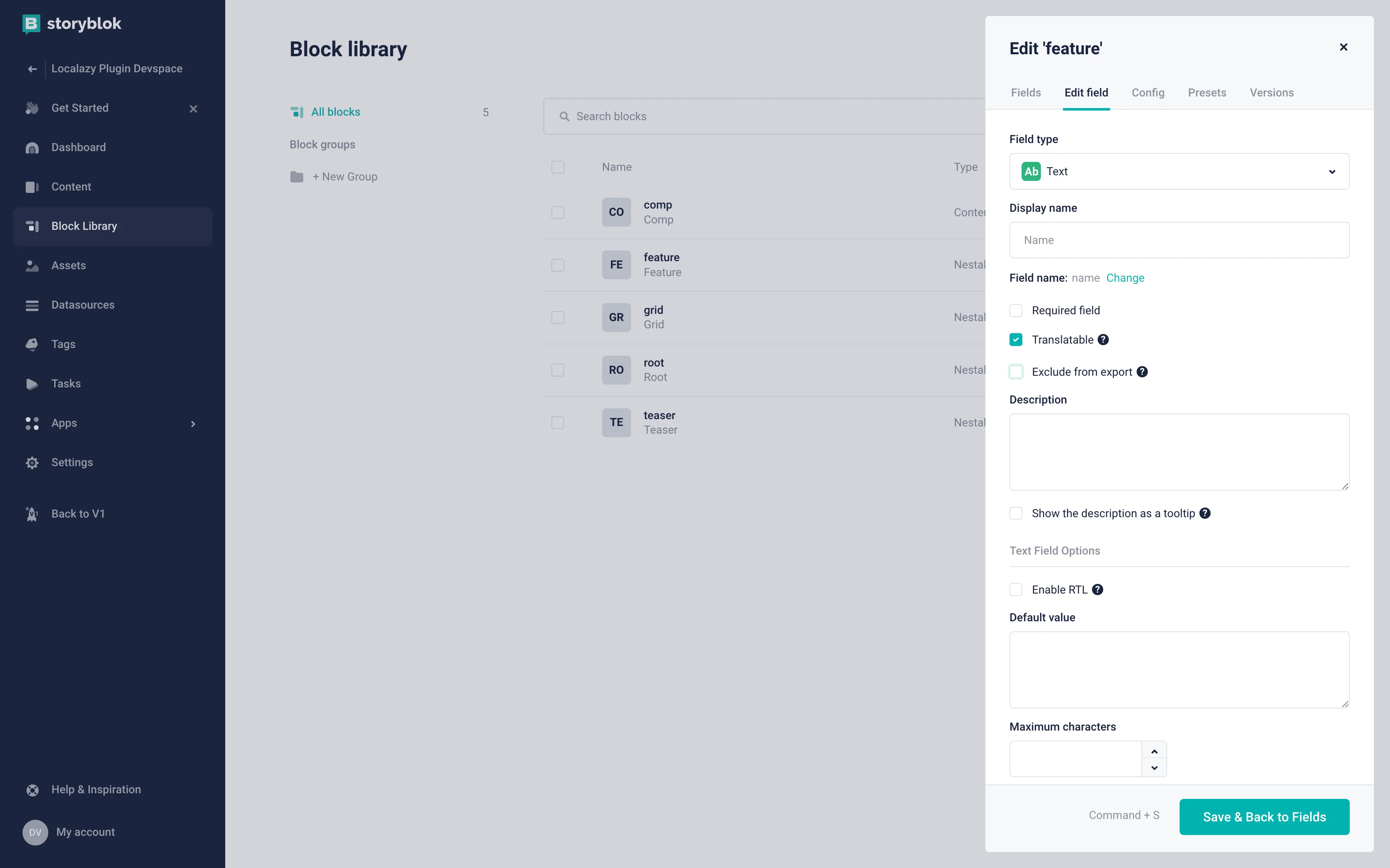 Translatable Setup in a Storyblok Space