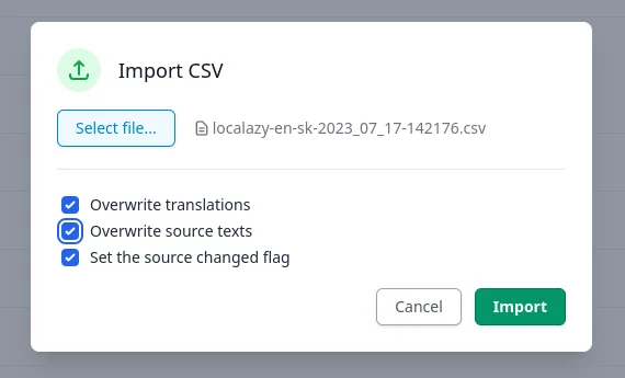 Localazy CSV Import/Export - Import Options
