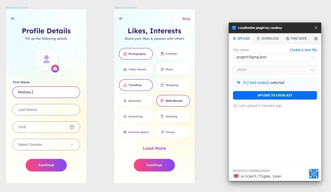 Figma Localization: Dating app template in English