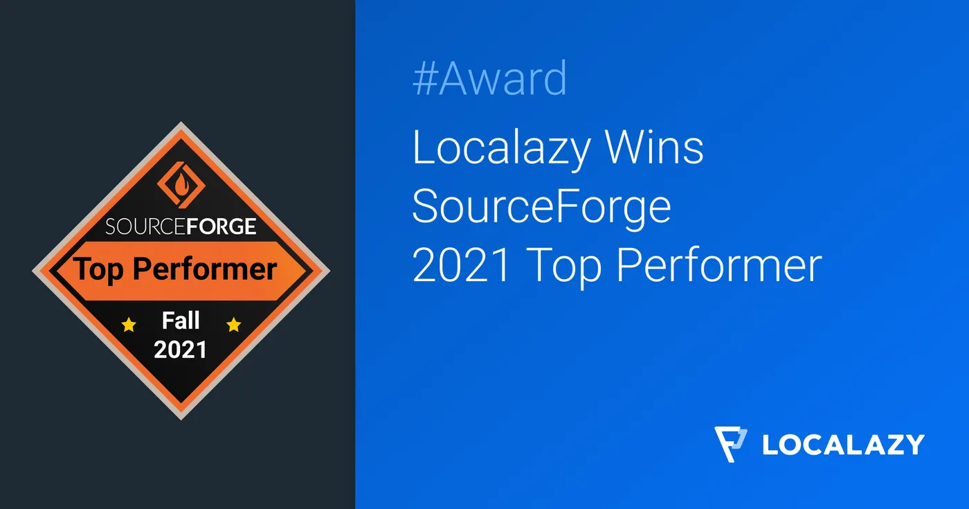 Illustration of Localazy Wins a 2021 Top Performer Award 🏆 in Translation Management Category From SourceForge